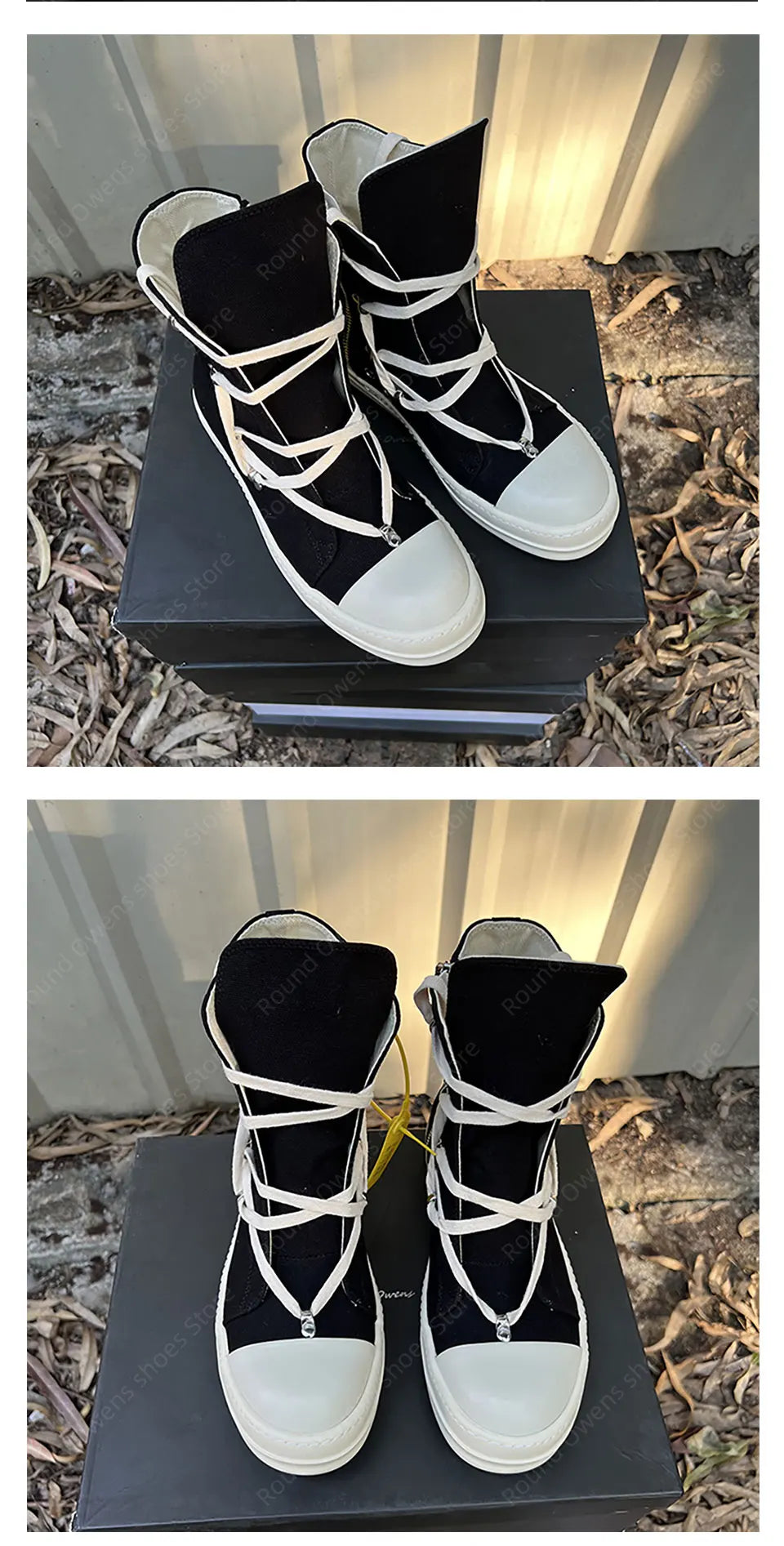 Casual High Top Quality Black Designer Men Leather Shoe Ro Pentagram Thick-sole Zip Flat Canvas Luxury Women Ankle boot Sneakers