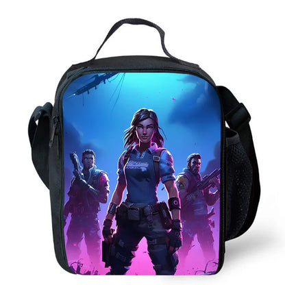 Fortnite Cartoon Lunch Bag for Boys Girls Unisex Reusable Insulated Lunch Box Portable Handbag Large Capacity for School Picnic