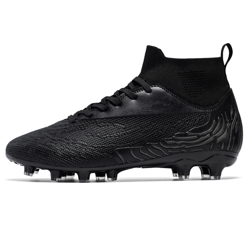 Chaussures de Football noires pour hommes, crampons AG/FG, bottes d'entraînement pour hommes, chaussures de Sport à cheville haute, baskets pour enfants et adultes 35-45