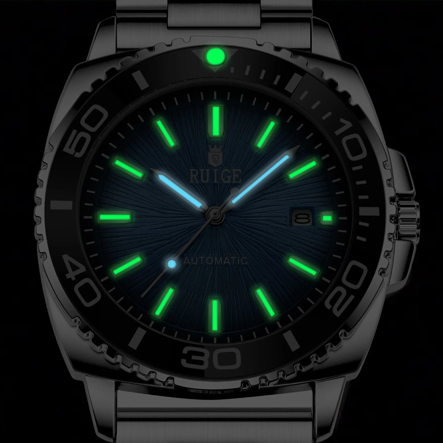 RUIGE Fashion Men's Fully Automatic Mechanical Watch Stainless Steel Calendar Men's Night Light Waterproof Versatile Watch