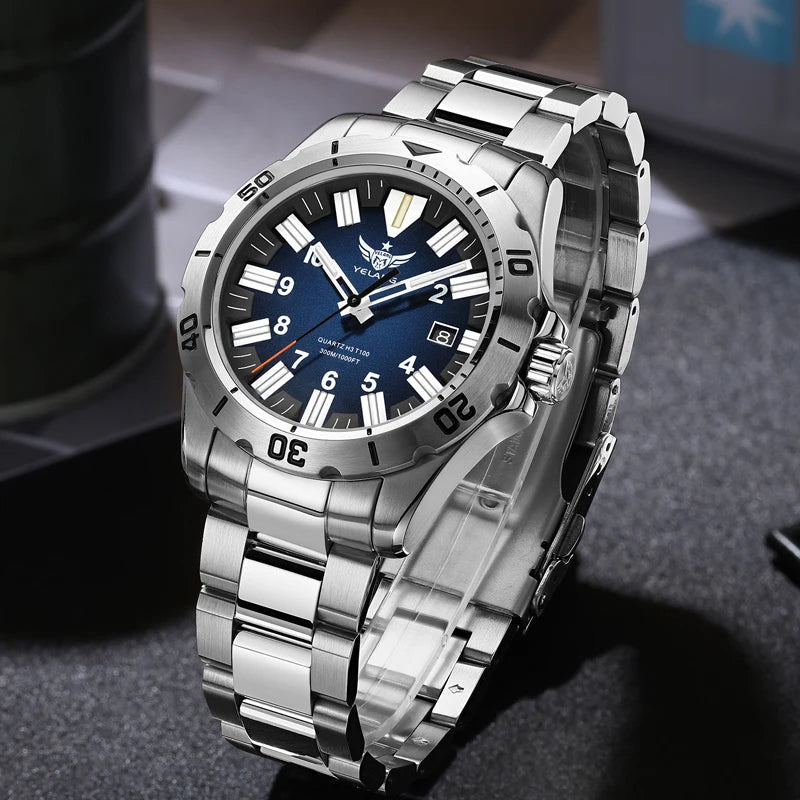 YELANG V1036 42mm Men Quartz Watch Luminous 10 Years Lithium Movement Rotated Dial 30ATM 300m Waterproof Military Style Watches