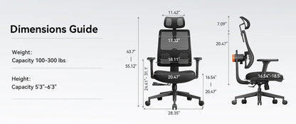 NEWTRAL Ergonomic Office Chair with Auto-Following Backrest, Adaptive Lumbar Support, Adjustable Headrest, 3D Armrests & Reclining Mesh Computer Chair