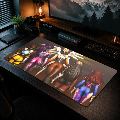 Overwatch Hips žaidimų pelės kilimėlis biurui, neslystantis stalo kilimėlis, „pasidaryk pats“ didelis žaidimų klaviatūros kilimėlis su apsiūtais kraštais