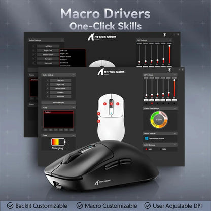 ATTACK SHARK X3 Rato de três modos 1K Hz, X3Pro Rato sem fios Bluetooth 4K Hz leve, PAW3395, velocidade de movimento 650IPS