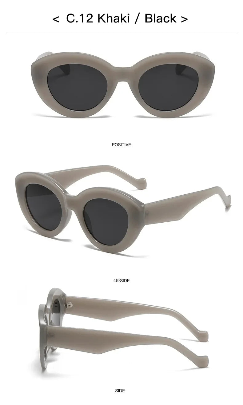 JNPCXI Ins Popular Fashion Oversized Cat Eye Women Sunglasses Green Stripes Retro Shades UV400 Men Trending Oval Sun Glasses