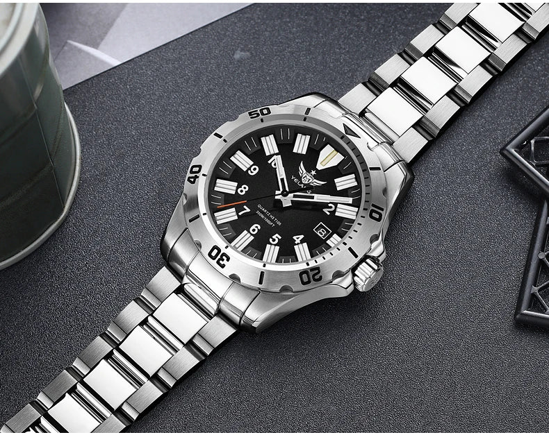YELANG V1036 42mm Men Quartz Watch Luminous 10 Years Lithium Movement Rotated Dial 30ATM 300m Waterproof Military Style Watches