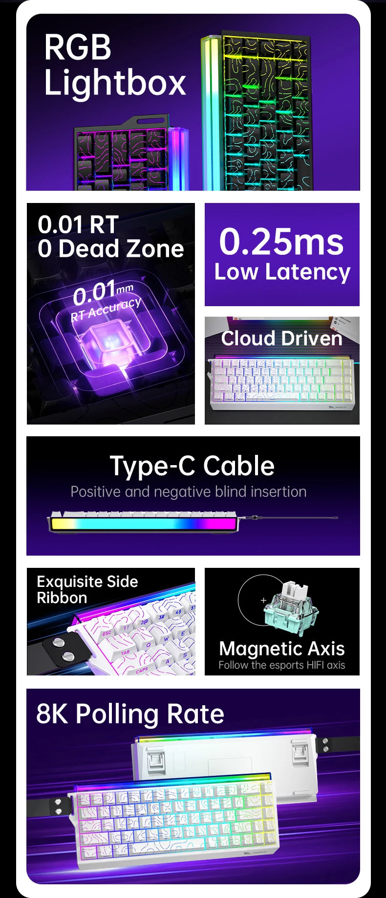 SMAILWOLF SK11 68HE Magnetic Switch Mechanical Keyboard, 68% Layout, Gaming & Esports, Rapid Trigger, 0.01mm, 8K, Wired