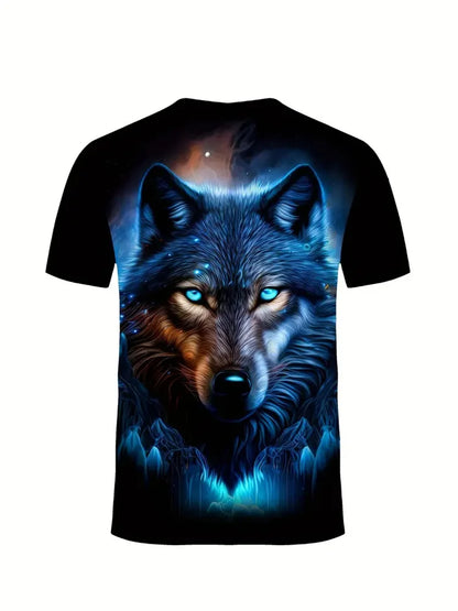 Men's 3D Wolf Print T-Shirt Casual Round Neck Short Sleeve Shirt Breathable and Comfortable Fabric Men's Street Outdoor Clothing