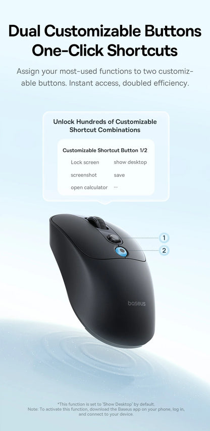 【NEW】Baseus EM2 Ergonomic Wireless Mouse Bluetooth 5.3 2.4G Type-C Charging Ultra Light Silent Mice Customizable Button Mouse