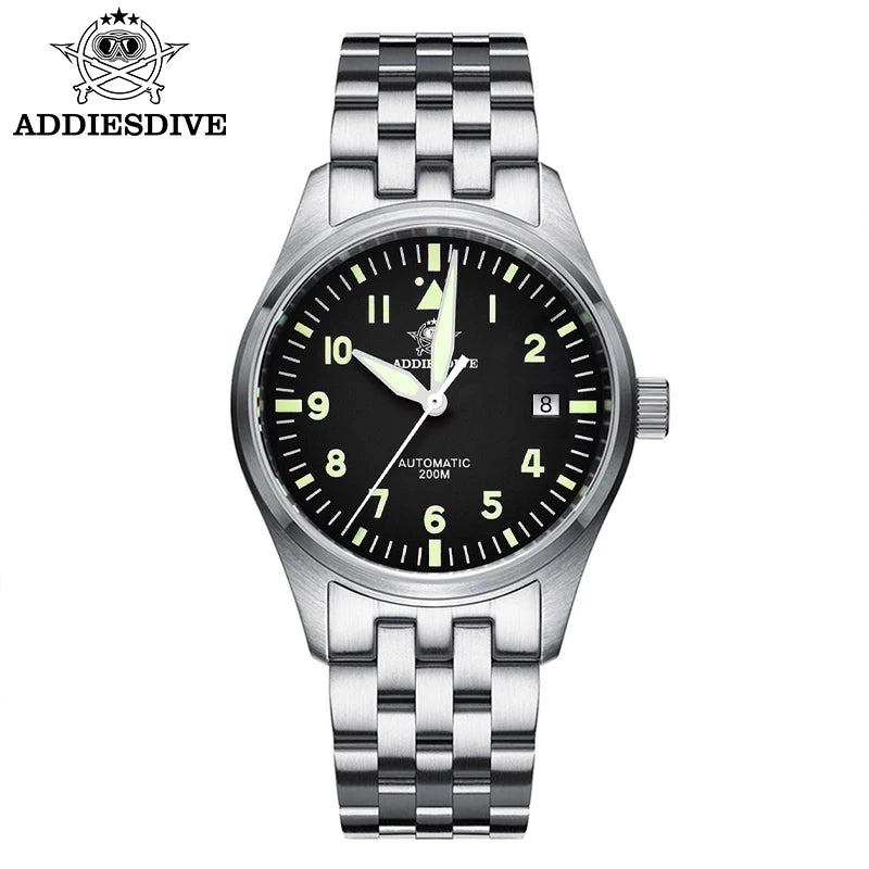 ADDIESDIVE Classic Men's Automatic Mechanical Watch 200m Water Resistant C3 Luminous 316L Stainless Steel Vintage Watch AD2519
