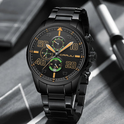 CRRJU muški sat – luksuzni kronograf, veliki brojčanik, nehrđajući čelik, vodootporan, s prikazom datuma