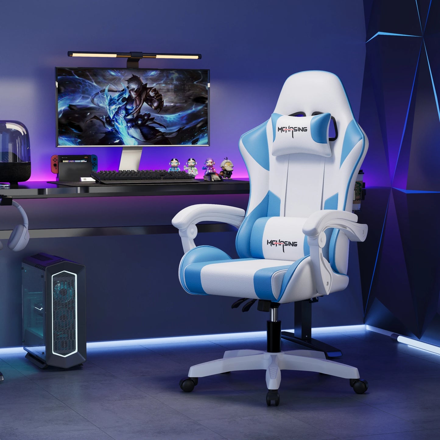 Ergonomisk gamingstol i moderne design med drejefunktion til kontor og hjem, e-sport-gamingstol med hjul, roterende computer-gamingstol