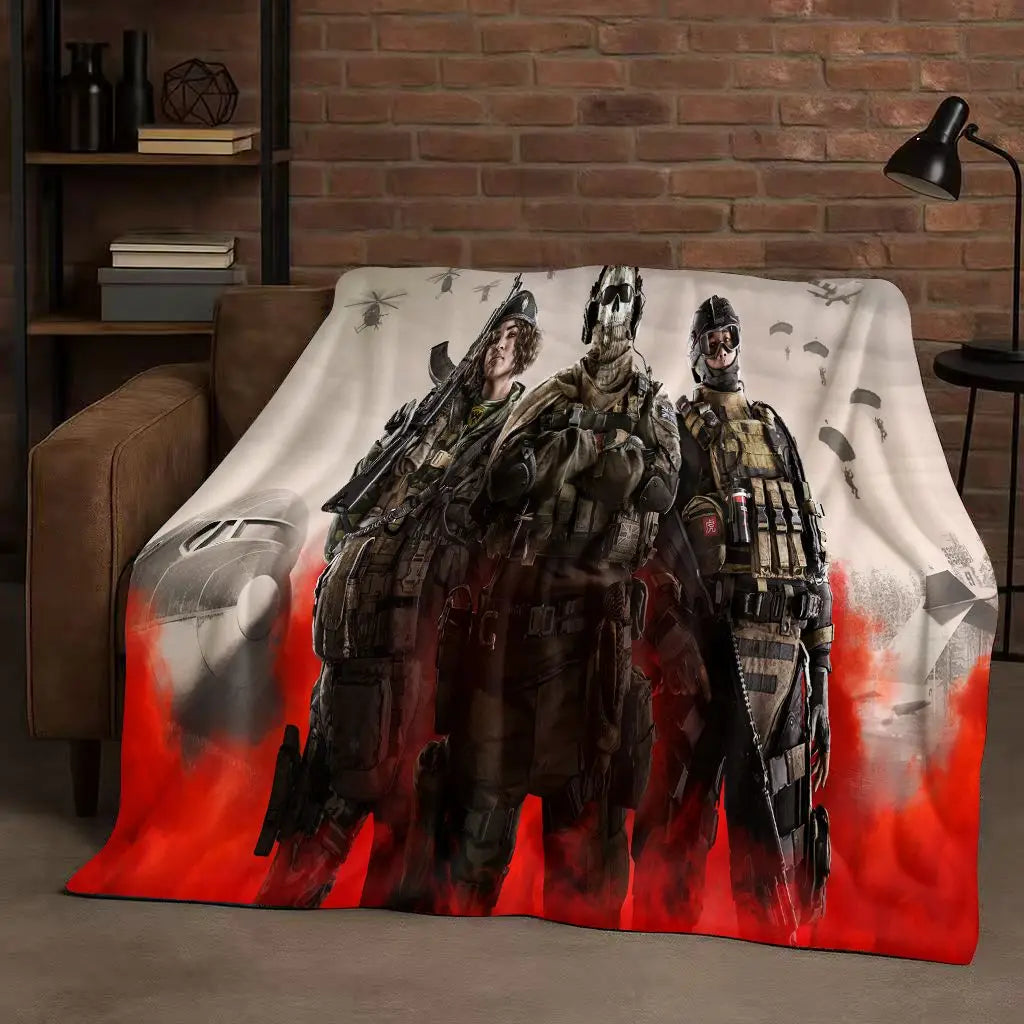 3D Classic Gun Game Call of Duty COD Ghost Simon Flannel Blanket,Ultra Soft Warm Plush Throw for Home Bedroom Bed Sofa Cover Kid