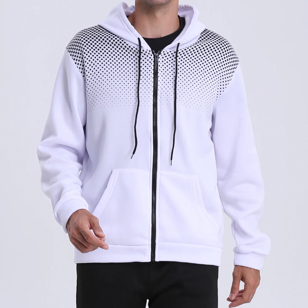 Men's Zip Up Hoodie Pocket Polka Pot Print Hooded Sweatshirt Sport Outdoor Casual Slim Fit Men Spring AutumnZipper Hoodie, Fraquane SAS