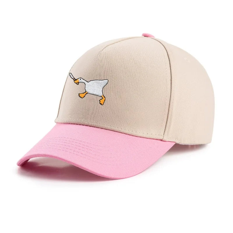Embroidered baseball cap with goose pattern for men and women, casual and fashionable city style duckbill cap