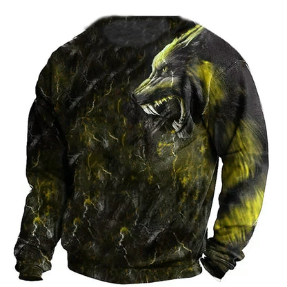 Summer Vintage T-shirt Male Long Wolf Print 3D T Shirts Tops Men's Clothing Streetwear Oversized Clothing O-neck Graphic Tees