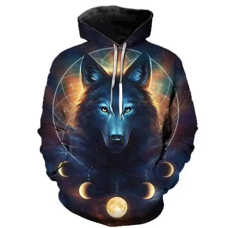 2023 Autumn Fashion New  Lover Wolf Men's Hoodie 3D Pattern Loose Fall Sweatshirt Street Funny Brand