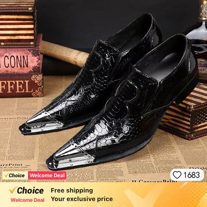 Men's Luxury White Gold Metal Toe Oxford Elegant Loafers Slip-On Dress Shoes Formal Wedding Party PU Leather Shoes Size 38-46