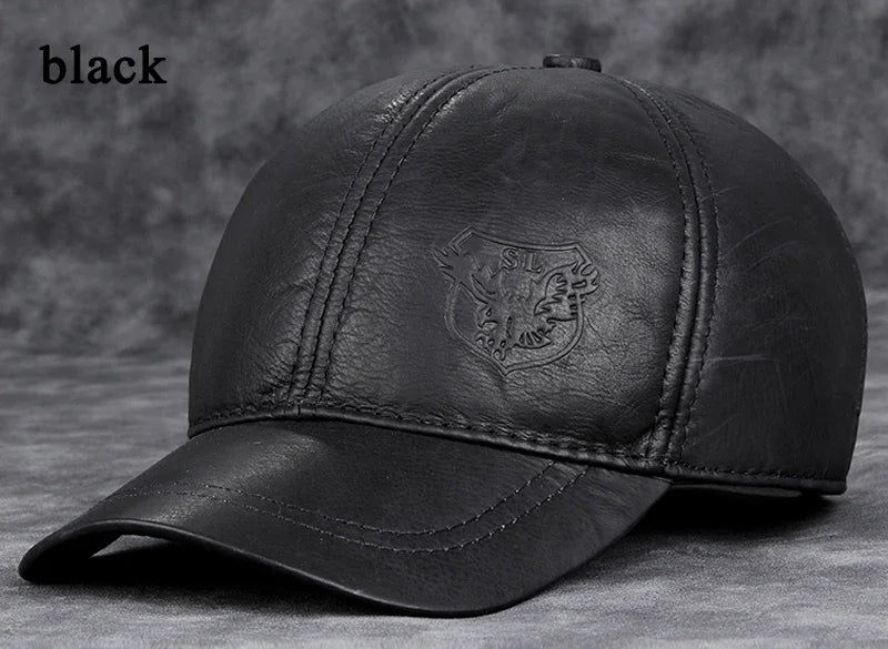 Cappellino da baseball da uomo in vera pelle di vacchetta, 56-60 cm, nero/marrone, con stampa aquila, per uomo, casual, streetwear, GF, Gorras, Dad Hat