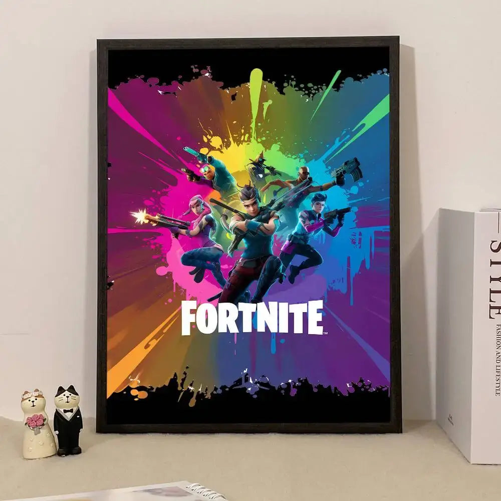 Poster de Jogo F-Fortnite Surpresa — Decoração de Casa, Quadro de Parede para Escritório e Sala de Estar