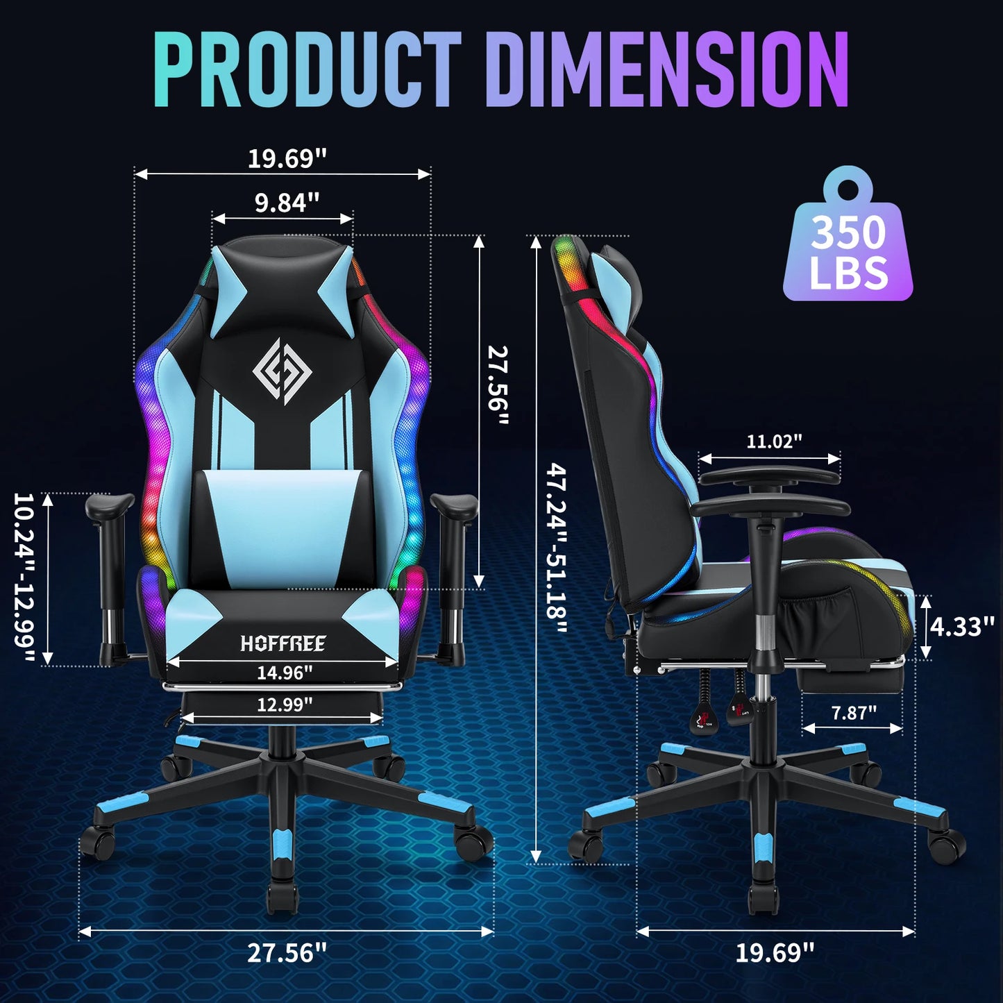 250Lbs LED Gaming Chair for Kids 8-15 Years, Adjustable Ergonomic Gamer Chair with RGB Lighting, Footrest & Lumbar Support