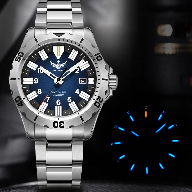 YELANG V1036 42mm Men Quartz Watch Luminous 10 Years Lithium Movement Rotated Dial 30ATM 300m Waterproof Military Style Watches