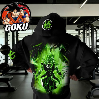 Dragon Ball Retro-Gym-Hoodie Herbst/Winter 2026, 100% Baumwolle, grüner Broly-Print, oversized Fitness-Streetwear für Herren und Damen