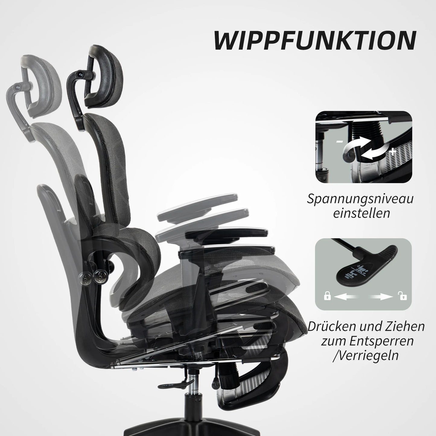 Ergonomic Office Chair with Lumbar Support, Adjustable Headrest, Footrest, Armrests, Reclining Mesh Desk Chair for Home Office