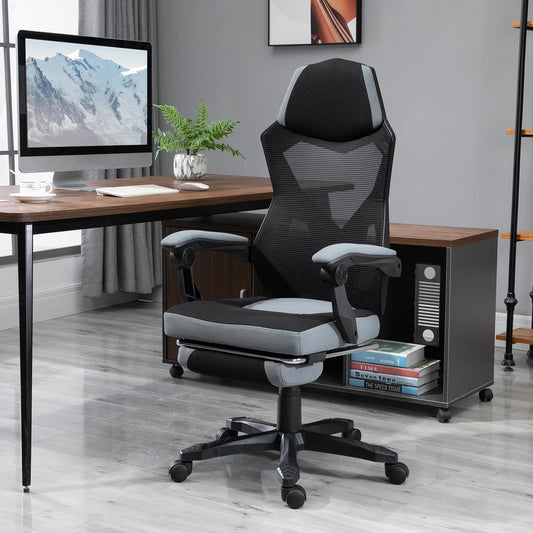Ergonomic Gaming Office Chair Grey & Black with Adjustable Height, 360° Swivel, Mesh Fabric, High Density Foam, Comfortable Computer Chair
