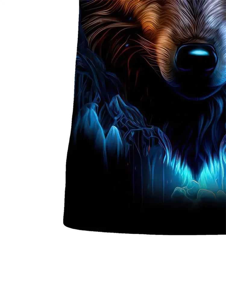 Men's 3D Wolf Print T-Shirt Casual Round Neck Short Sleeve Shirt Breathable and Comfortable Fabric Men's Street Outdoor Clothing