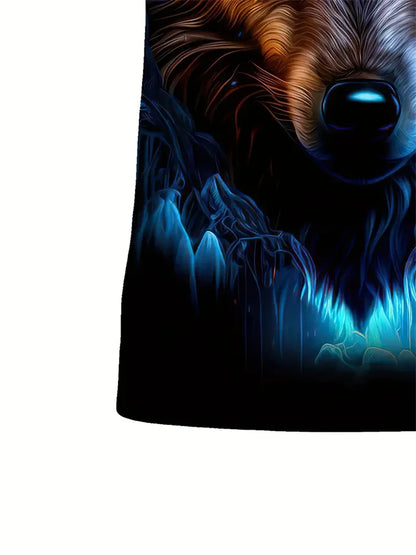 Men's 3D Wolf Print T-Shirt Casual Round Neck Short Sleeve Shirt Breathable and Comfortable Fabric Men's Street Outdoor Clothing