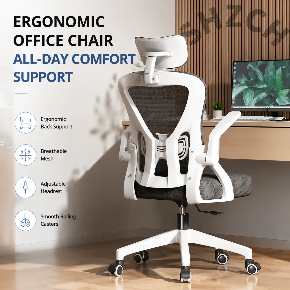 Chaise de bureau ergonomique inclinable pour la maison et le bureau – Soutien lombaire réglable, dossier en maille respirante, assise confortable