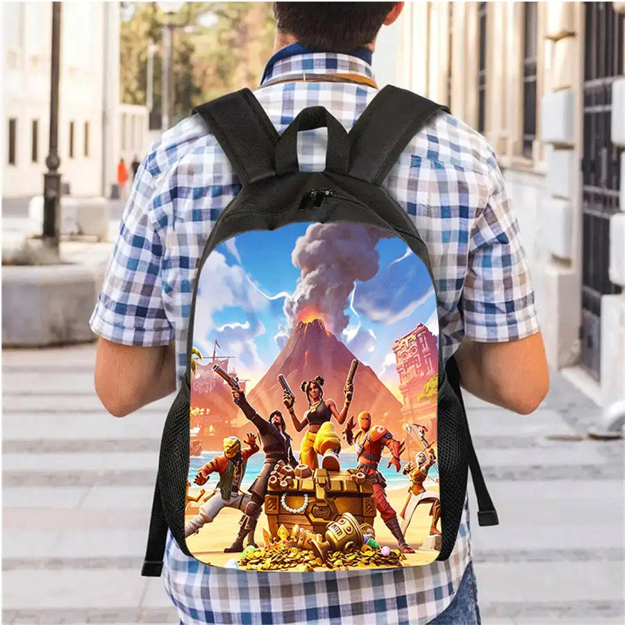 3Pcs Kids Backpack Set, Crossbody & Pencil Bag, FORTNITE Cartoon Bag, Lightweight for Boys and Girls Ages 5-10, Free 3D Printed Keychain