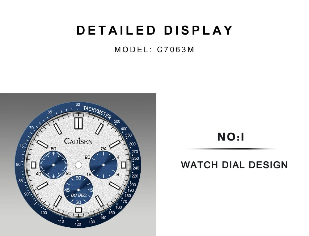 CADISEN 2024 New Men's Watches Quartz Business Watches Japan VD53 Men's Clock Top Brand Luxury Watch Men's Chronograph Watch
