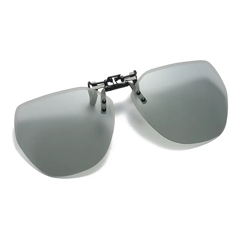 KLASSNUM Men Polarized Clip On Sunglasses Women Flip Up Sunglasses Square Cut Edge Lenses Driving Night Vision Fishing Goggle