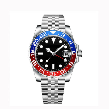 40MM Custom Logo New Men Quart Wristwatch Jubilee Stainless Quartz GMT Watch Sapphire Glass Men Watches Waterproof Luminous