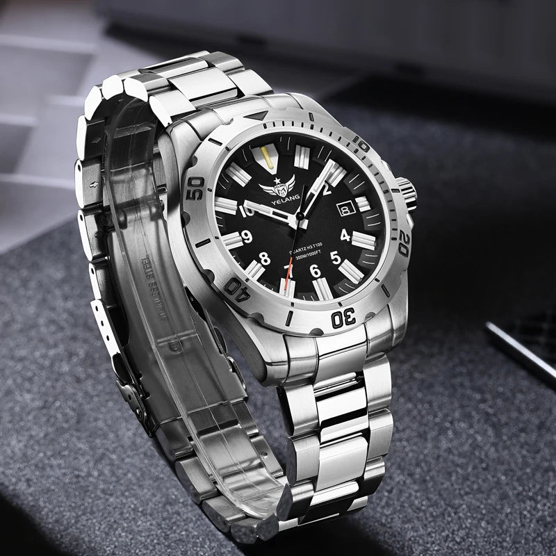 YELANG V1036 42mm Men Quartz Watch Luminous 10 Years Lithium Movement Rotated Dial 30ATM 300m Waterproof Military Style Watches