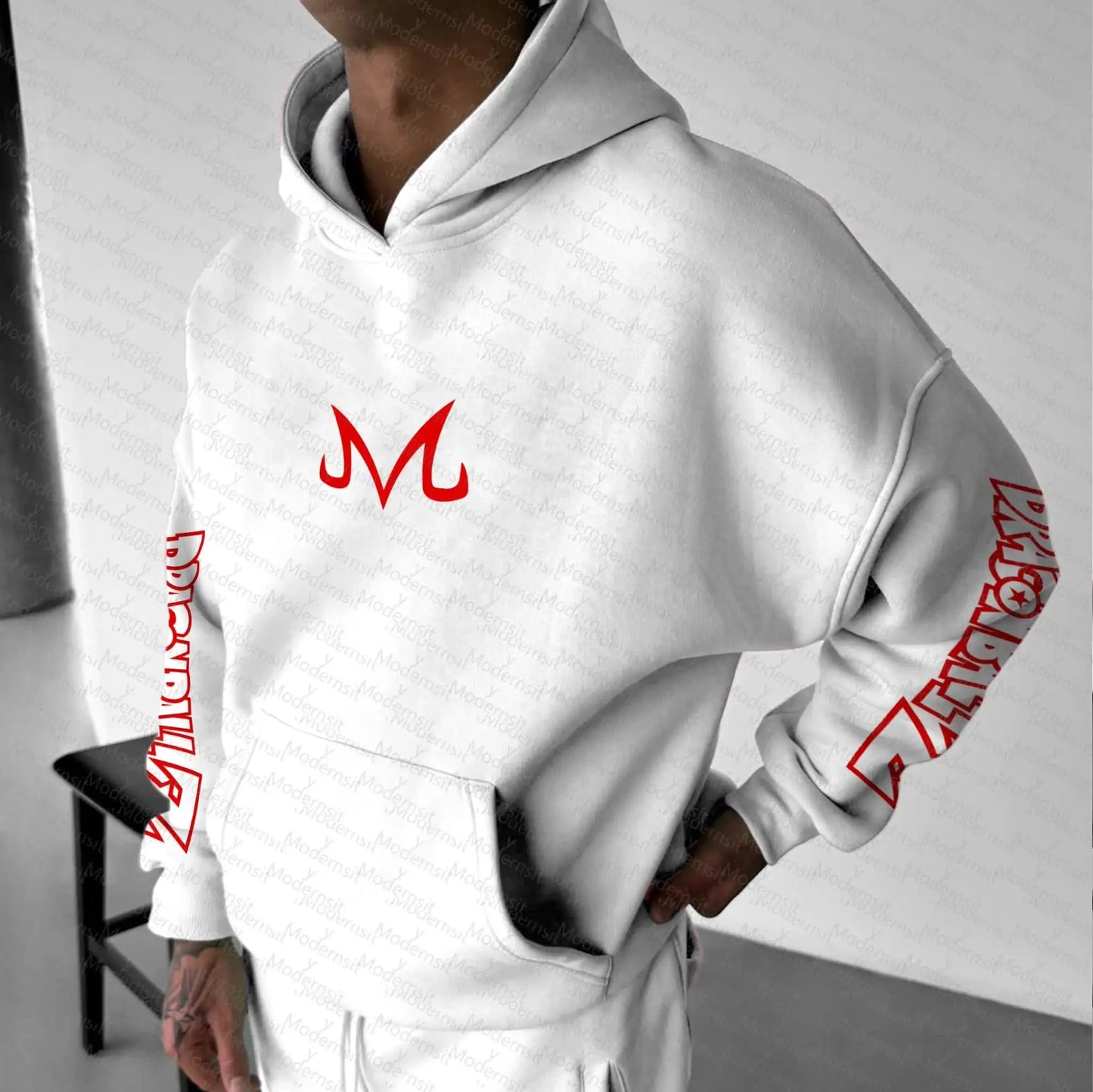 Dragon Ball Z Goku White Hoodie and Pants Set Men Women Anime Character Print Two-Piece Outfit with Red Logo and Super Saiyan
