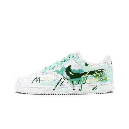 Individualizuoti sportiniai bateliai „Nike Court Vision 1“ „Mint Gorgeous“ „Huiya“ – rankų darbo, „High Street Campus“ stiliaus, neslystantys vyriški sportiniai bateliai