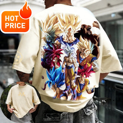2026 Summer Dragon Ball T-shirt 100% Cotton Goku All Forms Print Oversized Gym Streetwear Unisex Retro Tee for Adults Kids