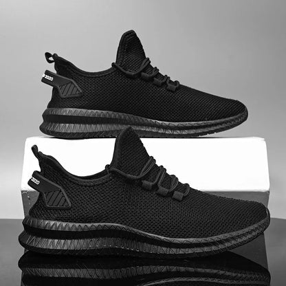 Zapatillas deportivas informales antideslizantes para hombre, transpirables, para correr al aire libre, entrenar, hacer senderismo y practicar deportes; zapatillas con cordones de tejido de punto para actividades al aire libre