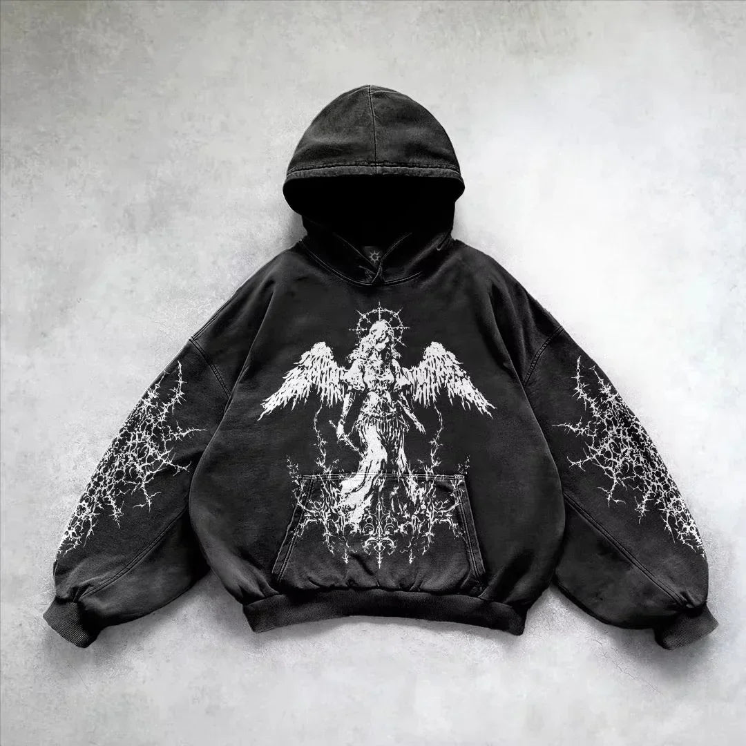 American Y2K New Hip Hop Trend Retro Hoodie Women Street Casual Loose Joker Vintage Sweatshirt Unisex Fleece Padded Warm Hoodie