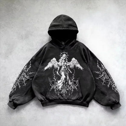 American Y2K New Hip Hop Trend Retro Hoodie Women Street Casual Loose Joker Vintage Sweatshirt Unisex Fleece Padded Warm Hoodie