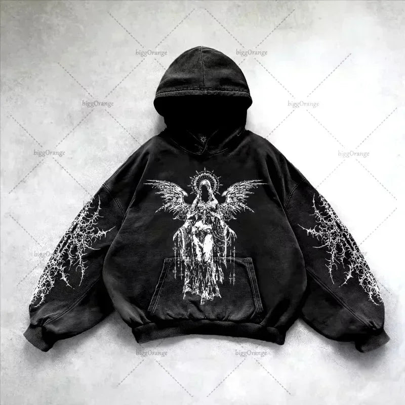 American Y2K New Hip Hop Trend Retro Hoodie Women Street Casual Loose Joker Vintage Sweatshirt Unisex Fleece Padded Warm Hoodie