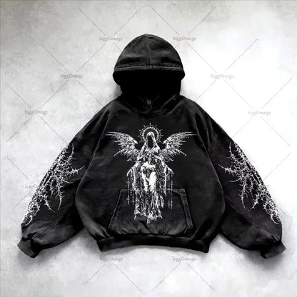 American Y2K New Hip Hop Trend Retro Hoodie Women Street Casual Loose Joker Vintage Sweatshirt Unisex Fleece Padded Warm Hoodie