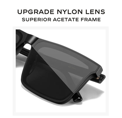 CAPONI Nylon Polarized Sunglasses High Quality Acetate Square Flat Design Sun Glasses For Men UV400 Protect Black Shades CP7499