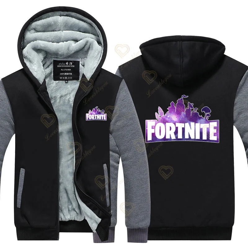 New Arrival Fortnite Men Cool Sweatshirt Battle Game Coat Winter Thick Fleece Warm Zipper Harajuku Hoodie Streetwear