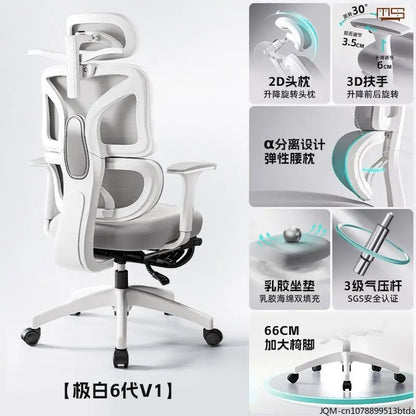 Cadeira de Estudo Ergonómica Confortável, Apoio Lombar para Longos Períodos Sentado, Cadeira Elevatória, Cadeira de Escritório Giratória para Computador em Casa