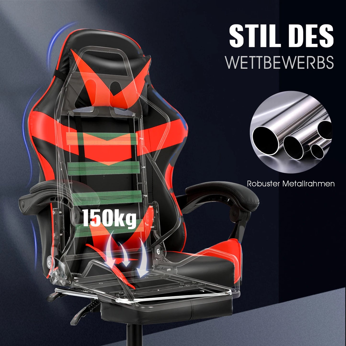 Ergonomic Gaming Chair with Massage Function, Adjustable Reclining Computer Chair with Footrest, Lumbar Support, Headrest & Armrests