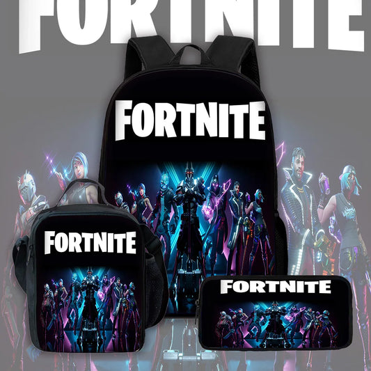 Hot Game Child School Backpack with Lunch Bags, Design-F-FortniteS Pencil Bags, School Bags for Boys Girls Best Gift